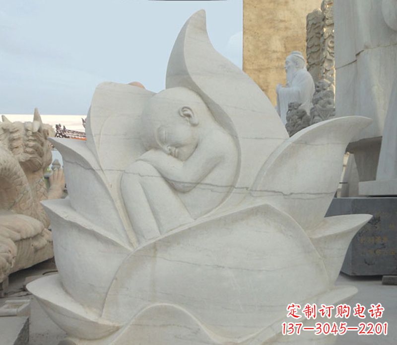 绵阳精美大理石莲花婴儿石雕