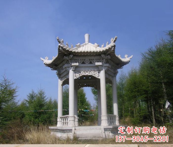 绵阳精美大理石六角石凉亭雕塑