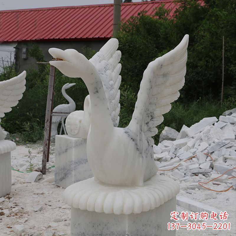 绵阳大理石喷水天鹅石雕园林装饰动物雕塑