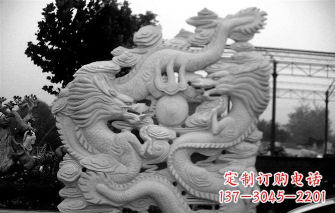 绵阳精美大理石双龙雕塑