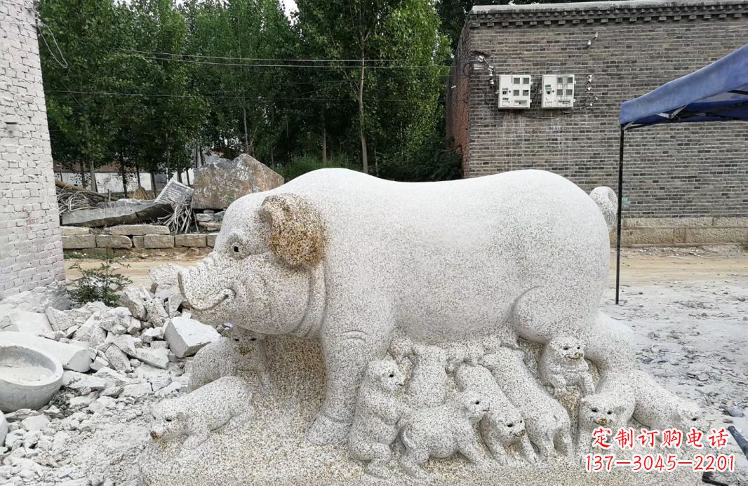 绵阳大理石招财小母猪动物雕塑