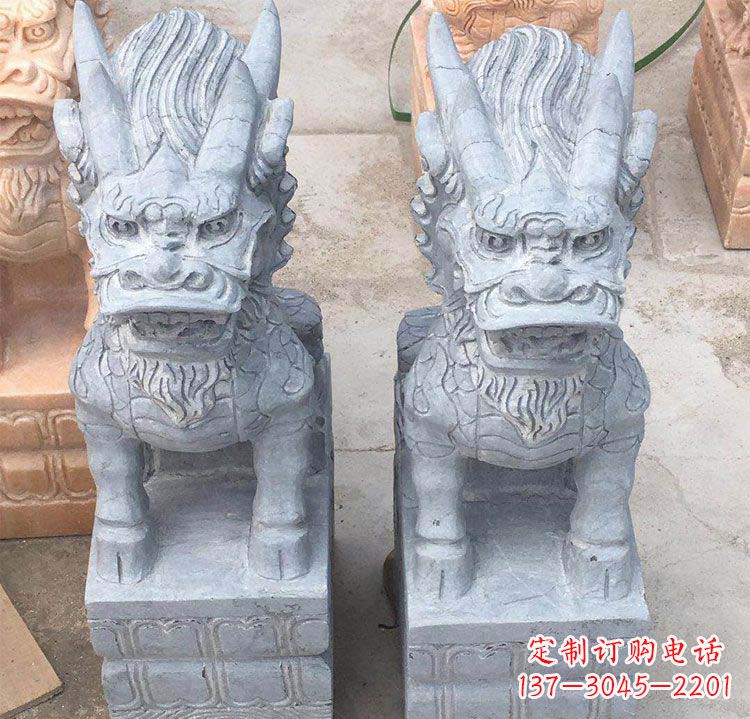 绵阳雄伟壮观的白色大理石麒麟坐式门口雕塑