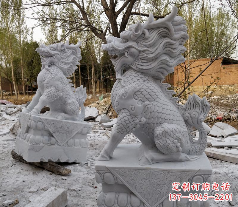 绵阳优雅大型大理石麒麟门口石雕