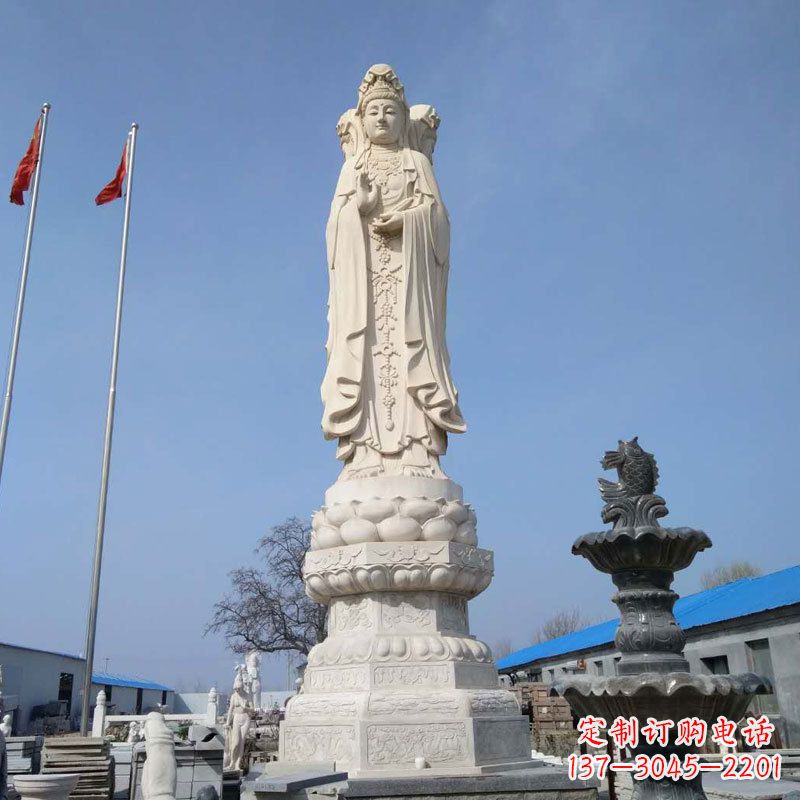 绵阳中领雕塑汉白玉三面观音石雕