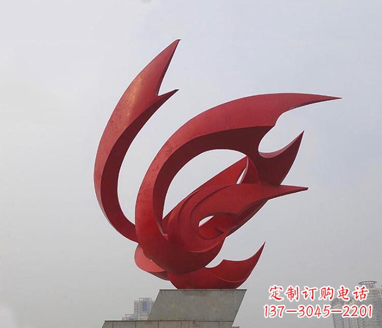 绵阳大型红色抽象凤凰广场景观不锈钢雕塑