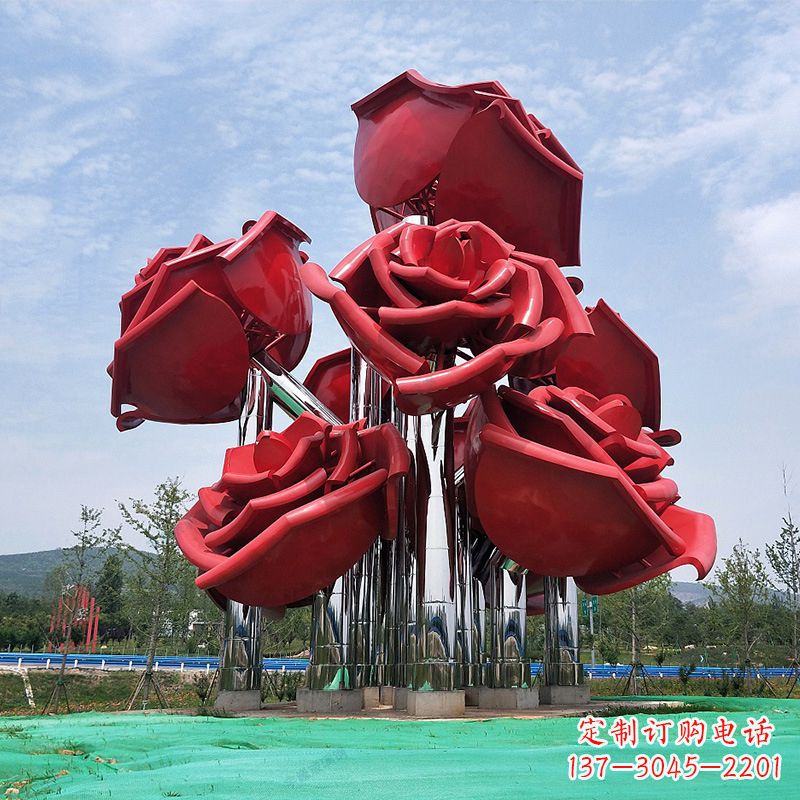 绵阳大型景区园林不锈钢玫瑰花景观雕塑