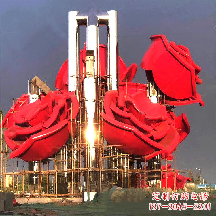 绵阳大型不锈钢玫瑰园林雕塑