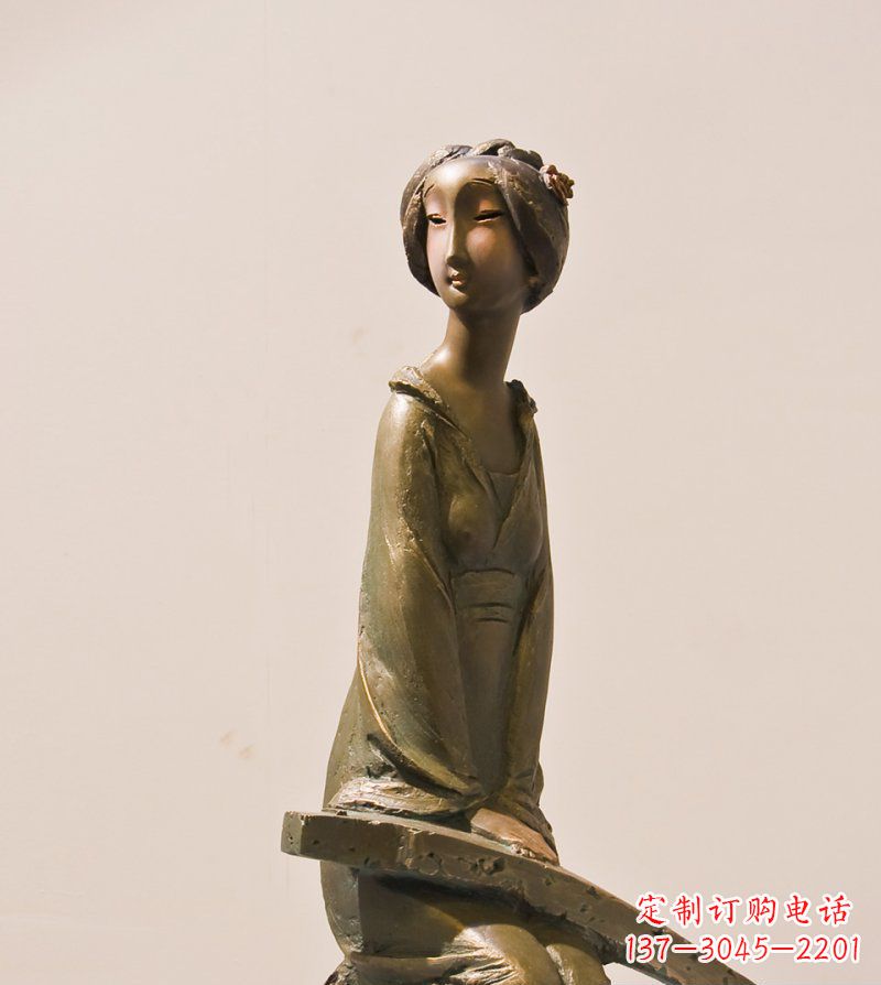 绵阳古筝女人铜雕古代人物雕塑