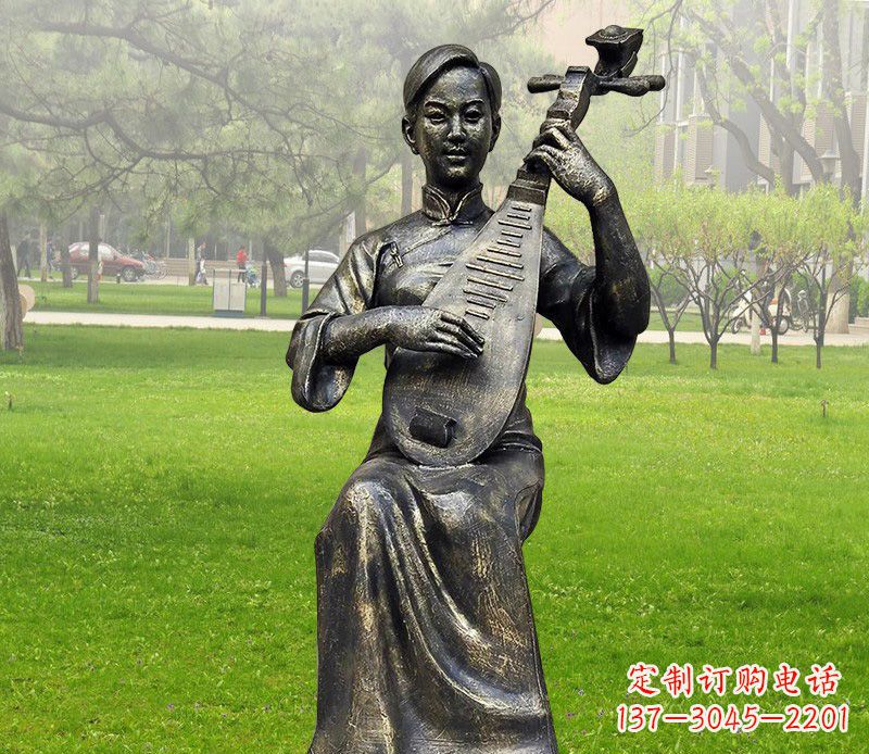 绵阳高质量青铜人物弹琵琶雕塑