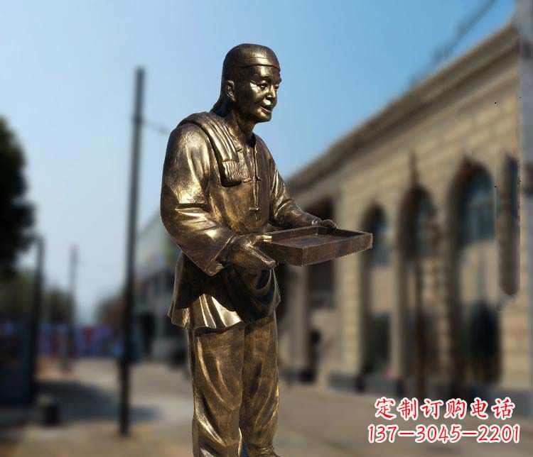 绵阳古典神秘的店小二人物铜雕