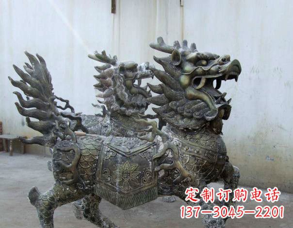绵阳精致手工铜麒麟雕塑