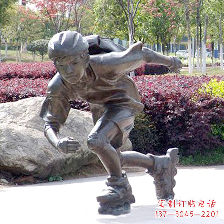 绵阳精致童话,铜雕刻儿童滑旱冰园人物情景