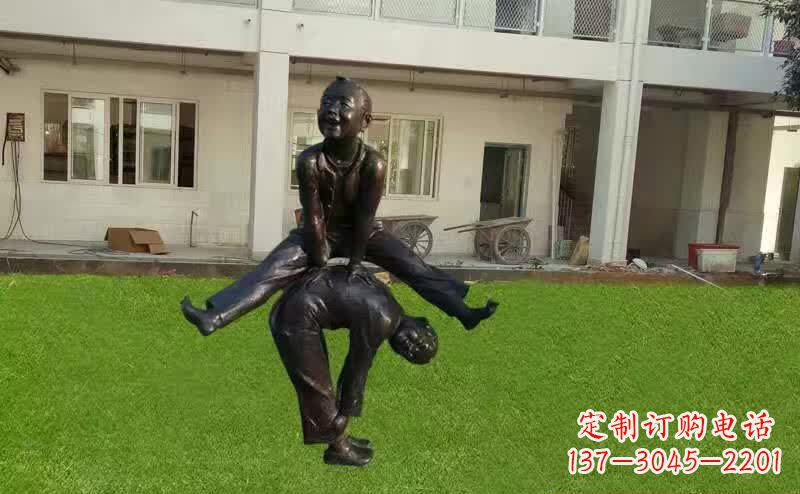 绵阳卡通青少年跳马铜雕塑