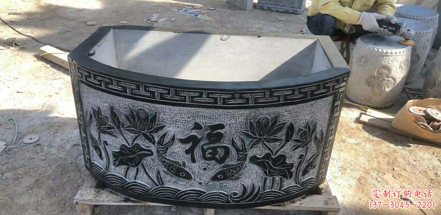 绵阳精致方口石浮雕水缸雕塑