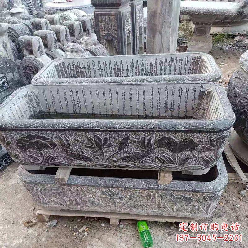 绵阳方形石槽雕塑,打造完美家庭养鱼石缸