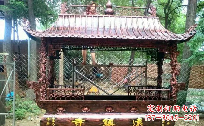 绵阳方形寺庙香炉铜雕 (4)
