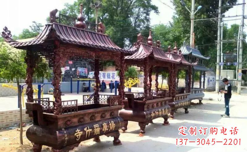 绵阳方形寺庙香炉铜雕_2