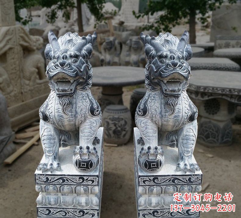 绵阳仿古踩球麒麟石雕