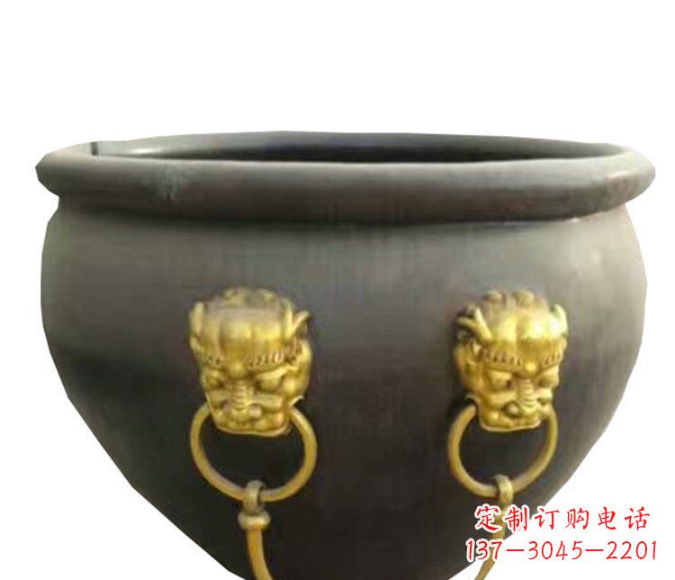 绵阳仿古鎏金狮子头水缸铜雕塑
