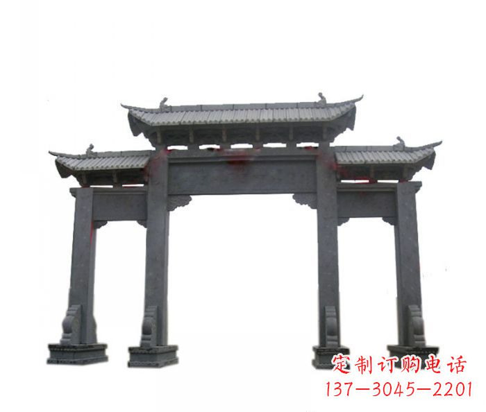 绵阳仿古三门牌坊石雕 (7)