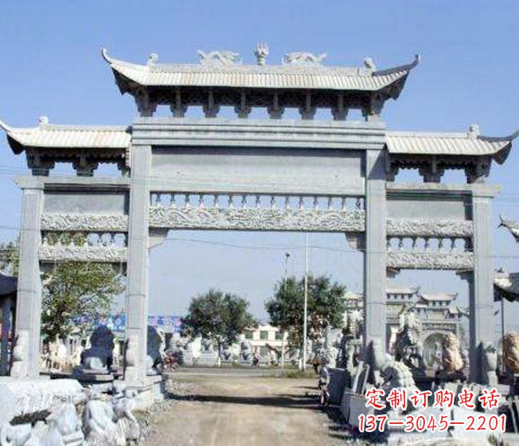 绵阳仿古三门牌坊石雕 (9)