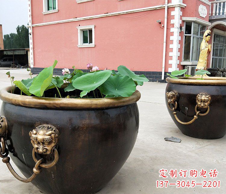 绵阳仿古狮子头水缸铜雕塑 (2)
