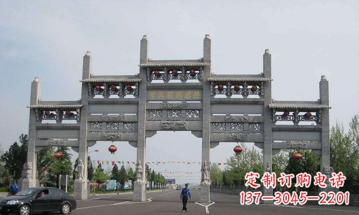 绵阳仿古五门石雕牌坊 (2)