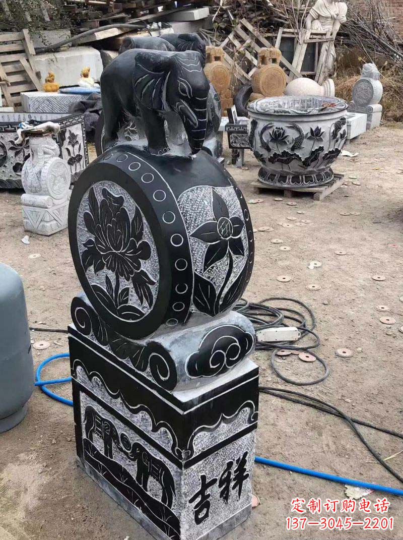 绵阳仿古小象抱鼓石雕塑