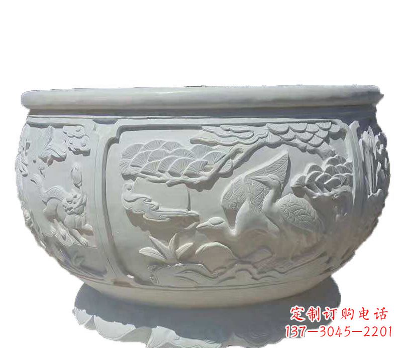 绵阳精美仿古鱼缸石雕花盆雕塑