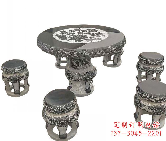 绵阳仿古圆形石桌凳雕塑