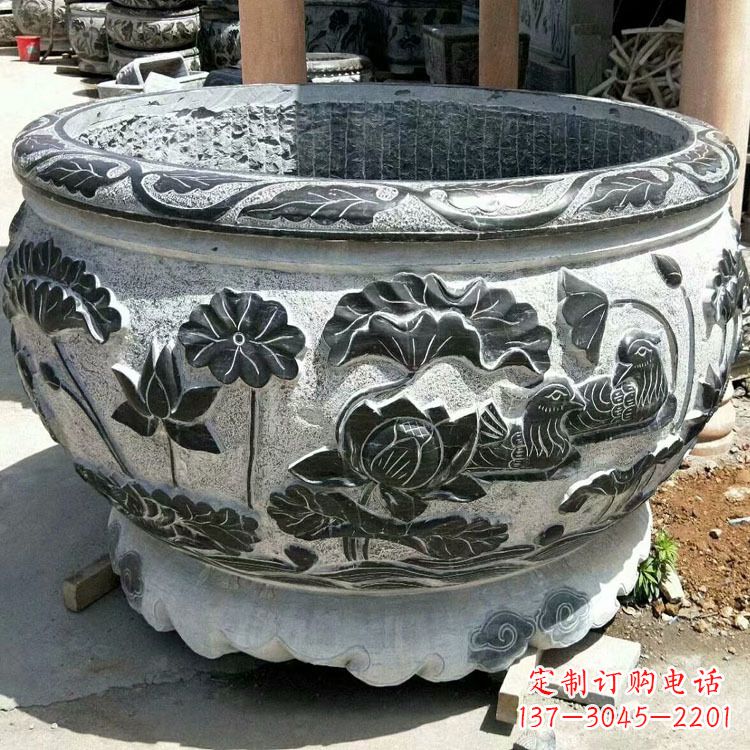 绵阳极致精细仿古圆形鱼缸石雕