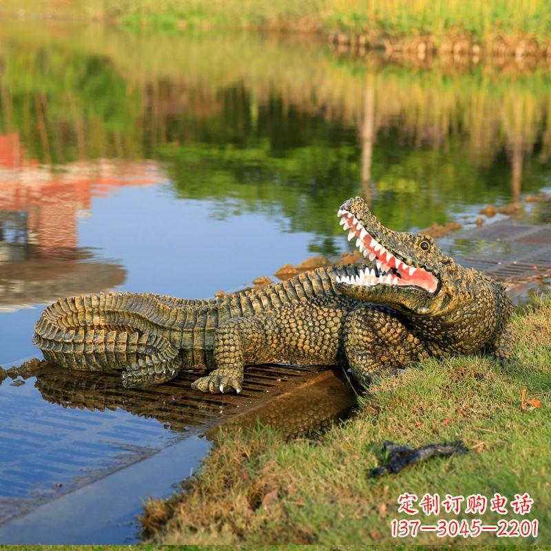 绵阳金钱鳄鱼雕塑改善湿地公园水景的绝佳装饰