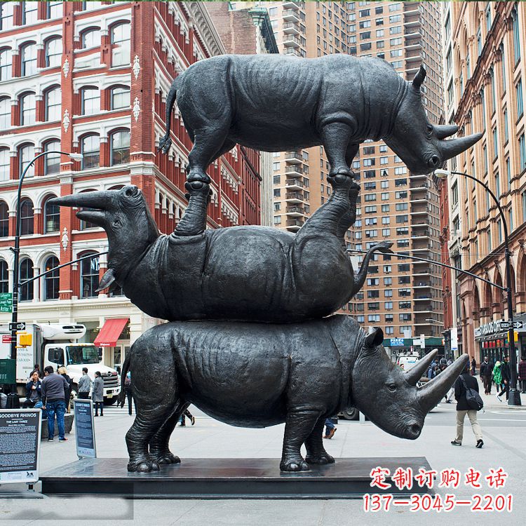 绵阳仿真犀牛景观铜雕-城市街道创意动物景观