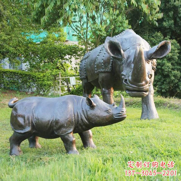 绵阳仿真犀牛铜雕-公园园林草坪动物雕塑