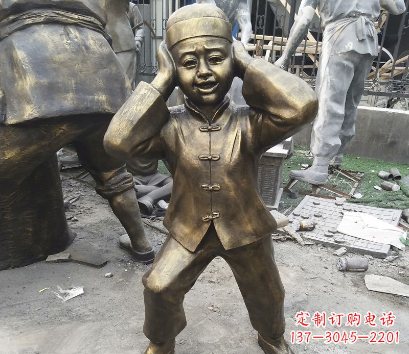 绵阳放鞭炮的儿童铜雕