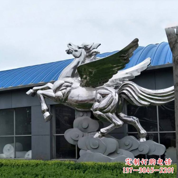 绵阳飞马镜面不锈钢雕塑-企业景观动物标识