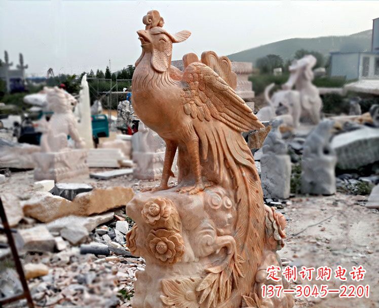绵阳凤凰牡丹晚霞红石雕神兽动物雕塑