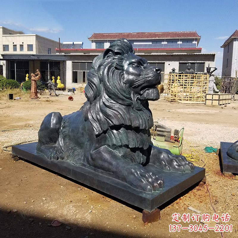 绵阳港币狮铜雕塑-企业商场大门动物雕塑