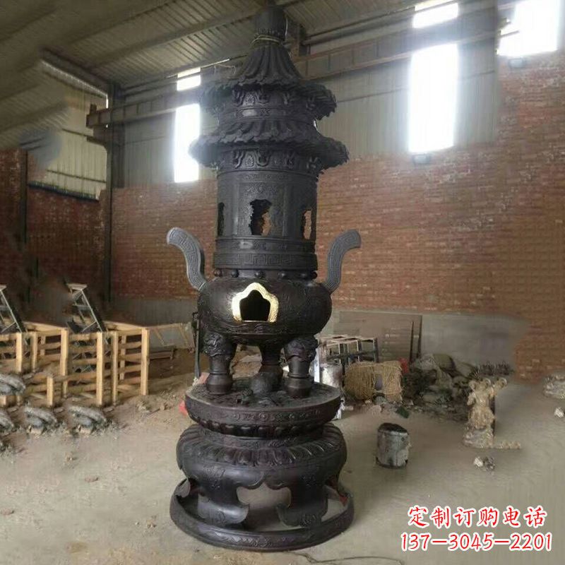 绵阳花卉盘状高层圆形铜香炉雕塑