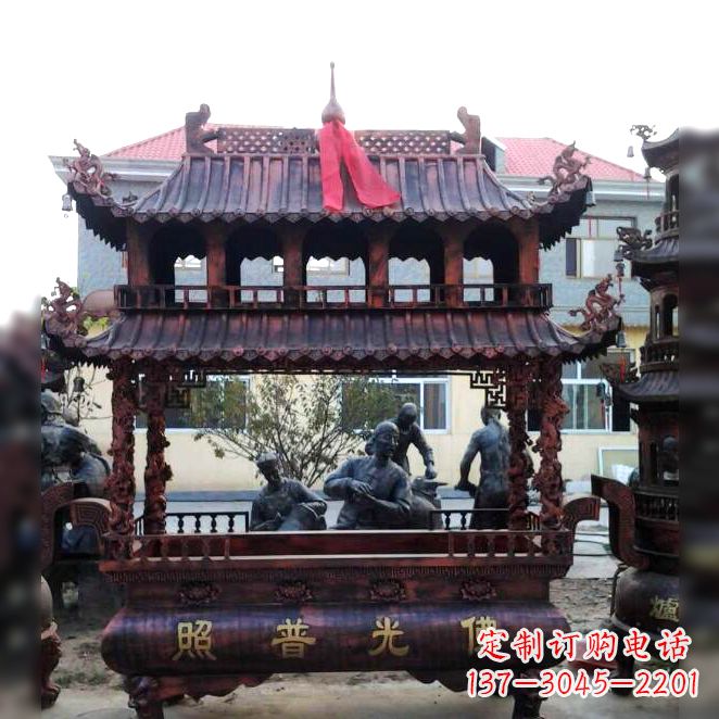 绵阳古典风格三足铜香炉定制雕塑