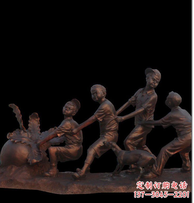 绵阳精美玻璃钢仿铜拔萝卜人物雕塑
