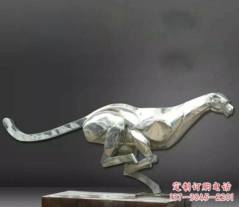 绵阳公园不锈钢奔跑的豹子动物雕塑