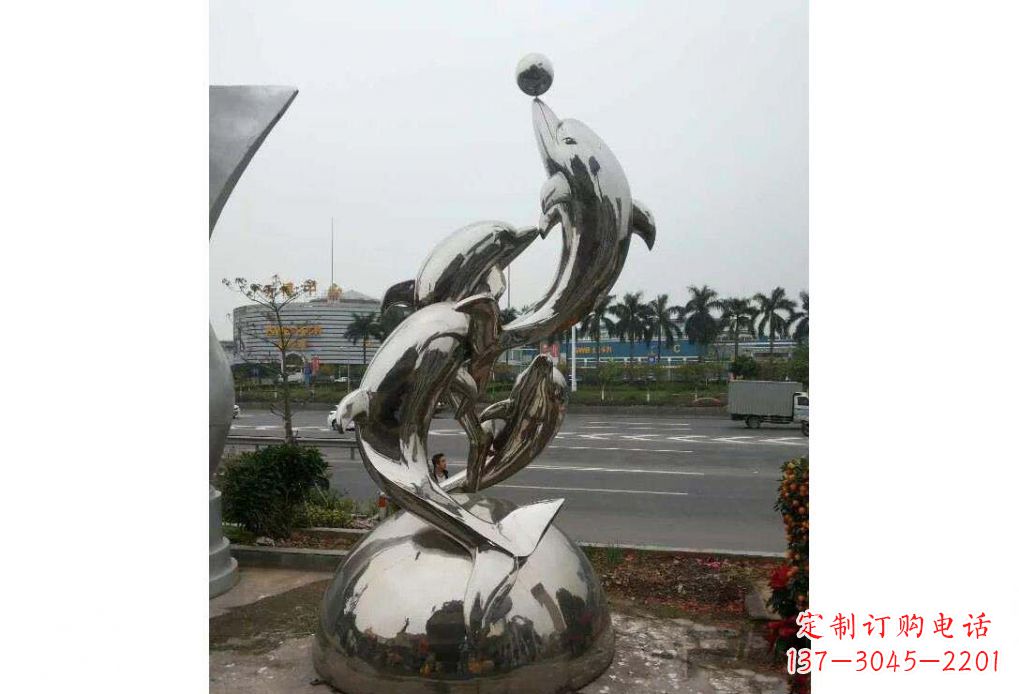 绵阳海豚系列不锈钢顶球雕塑