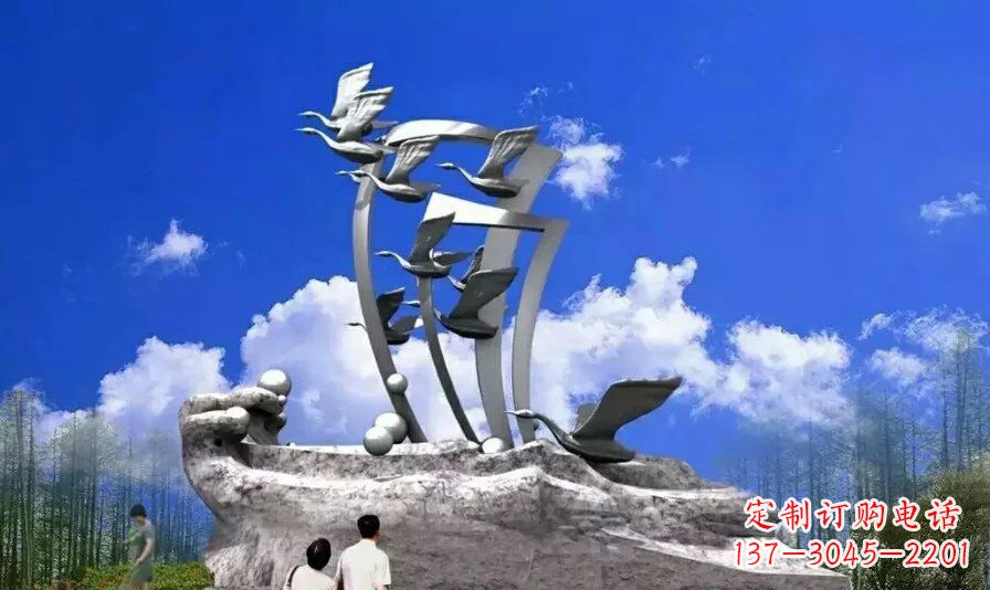 绵阳艺术家手工制作的不锈钢飞翔天鹅雕塑