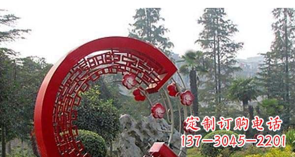 绵阳灵动奔放的不锈钢和梅花圆环雕塑