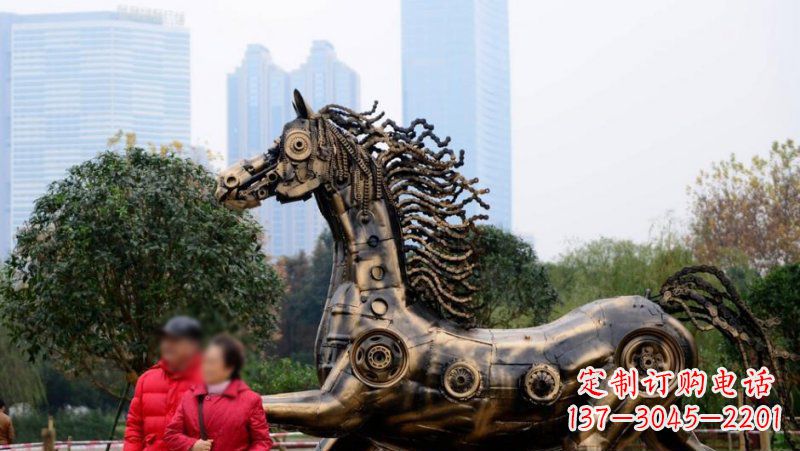 绵阳公园抽象机械马动物铜雕