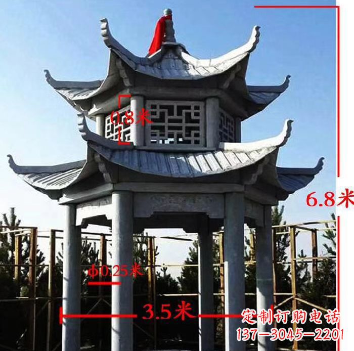 绵阳杰出的大理石六角石双层凉亭雕塑