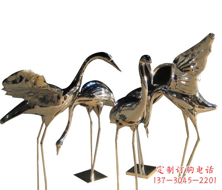 绵阳公园动物不锈钢仙鹤雕塑1