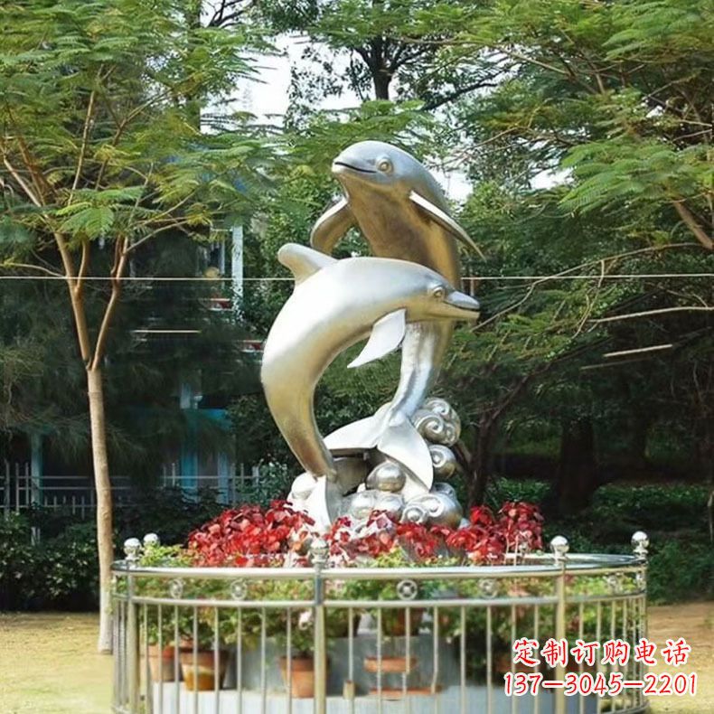 绵阳公园动物海豚不锈钢景观雕塑
