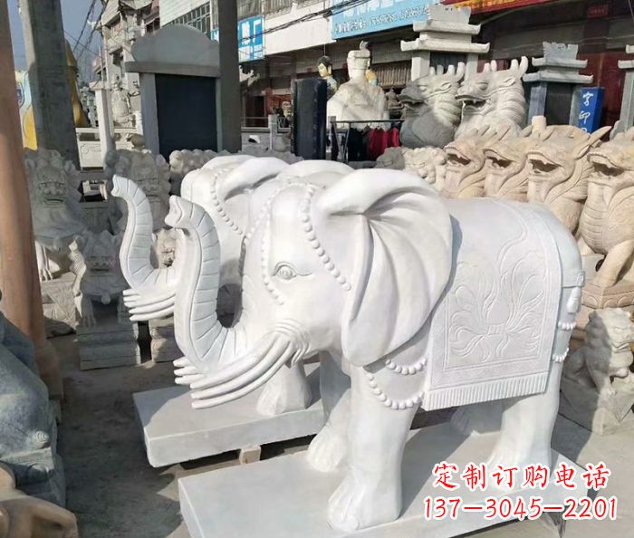 绵阳汉白玉大象雕塑——招财聚宝